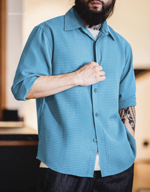 Men Regular Fit Shirt with Spread Collar