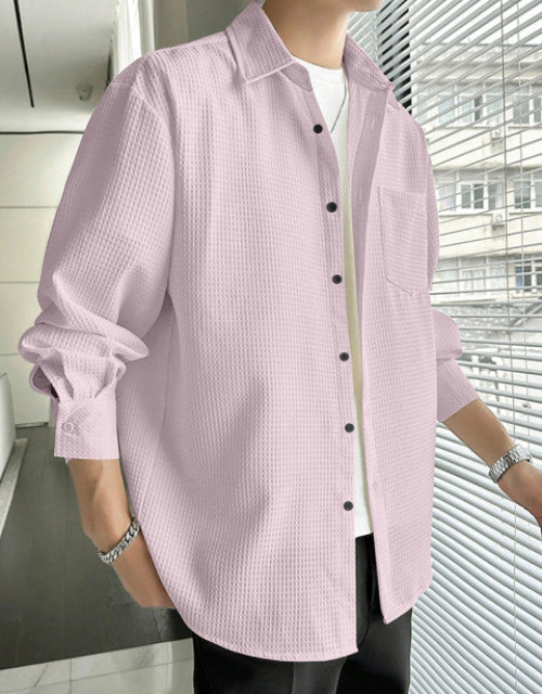 Men Regular Fit Shirt with Spread Collar