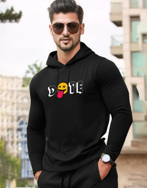 Mens Dope Model Full Sleeve Hooded T-shirt / Black